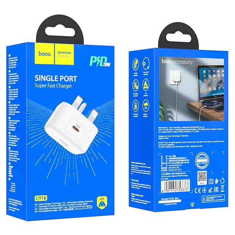 HOCO C91B Founder Type C 20W PD Output Wall Mobile Charger view 3