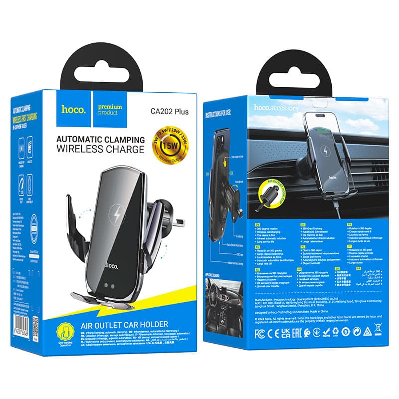 Hoco CA202 Plus Car Wireless Charger Mobile Holder For Air Outlet view 4