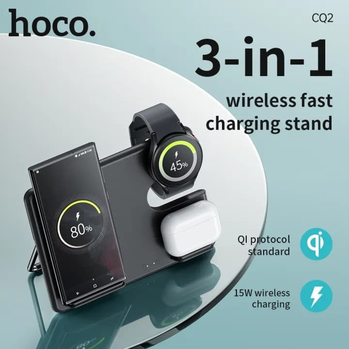 HOCO CQ2 3 In 1 Wireless Charger Stand 15W For Samsung Phones