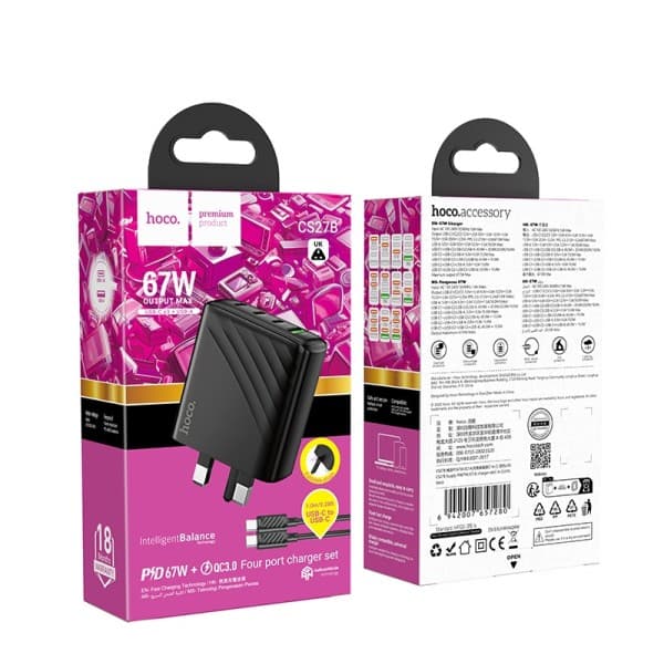 Hoco CS27B PD 67 Watt GaM Wall Charger Set With Type C Cable view 5