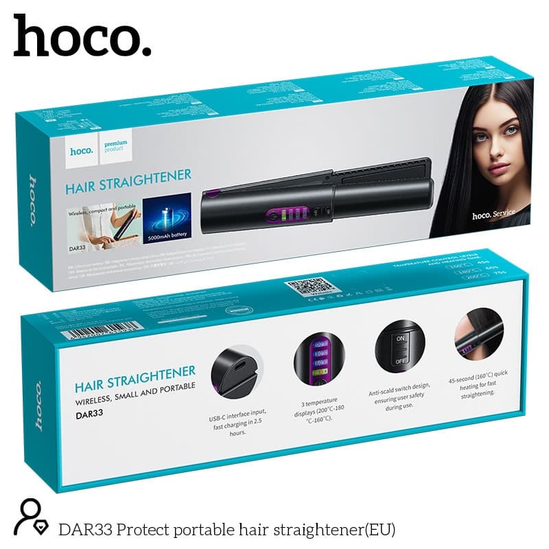 Hoco DAR33 5000mAh Rechargeable Portable Hair Straightner view 6