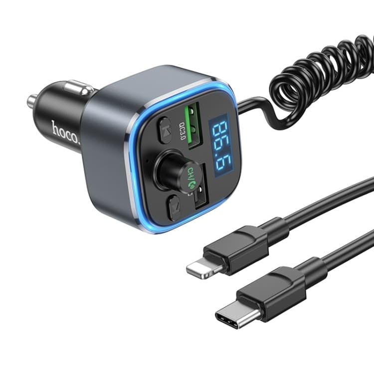 HOCO E74 Car Dual USB Charger Bluetooth FM Transmitter With 2 In 1 Cable