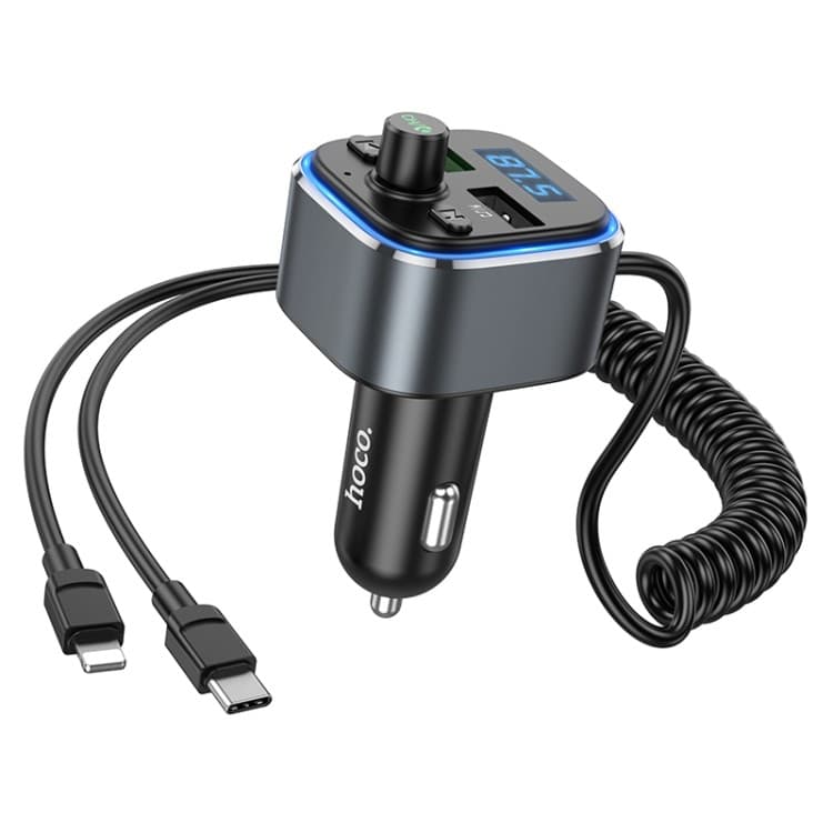 HOCO E74 Car Dual USB Charger Bluetooth FM Transmitter With 2 In 1 Cable view 2