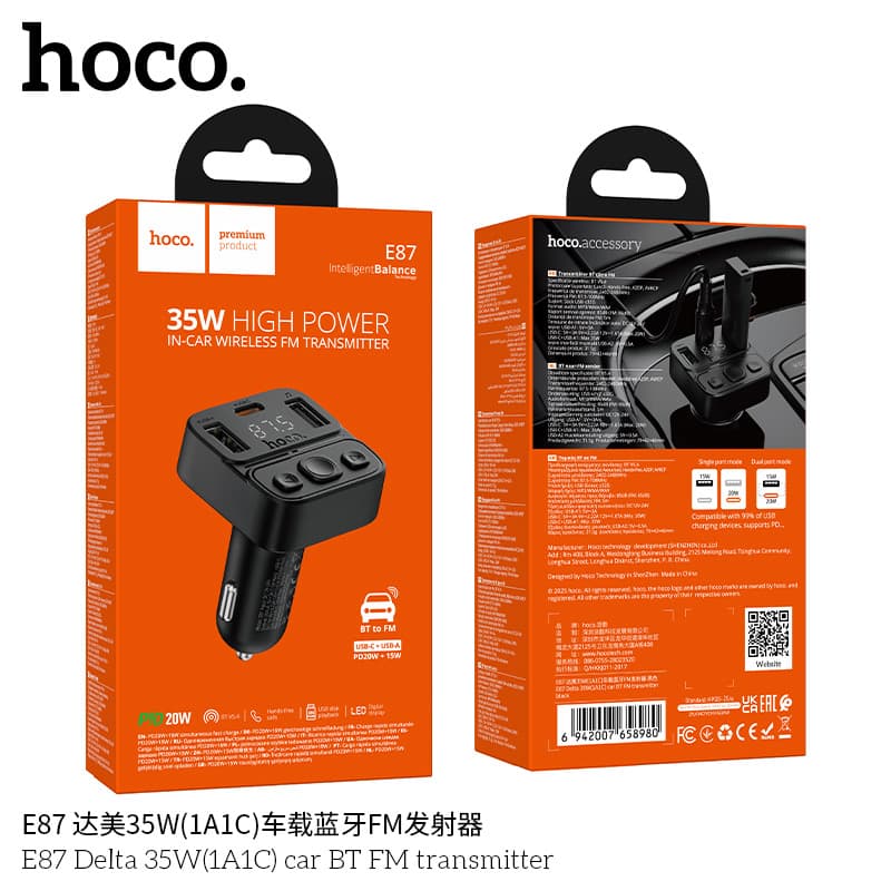 Hoco E87 Car Charger With FM Bluetooth Car Transmitter view 4