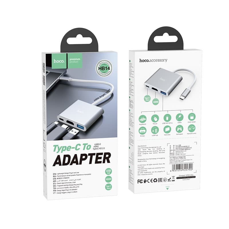 Hoco HB14 Type C Hub USB3.0 + HDMI + PD view 4