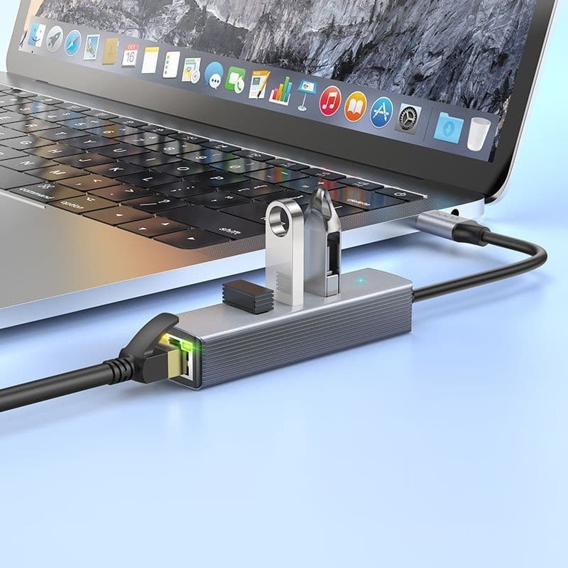 Hoco HB34 Type C to 4 (USB 3.0*3+RJ45) Gigabyte Adapter view 2