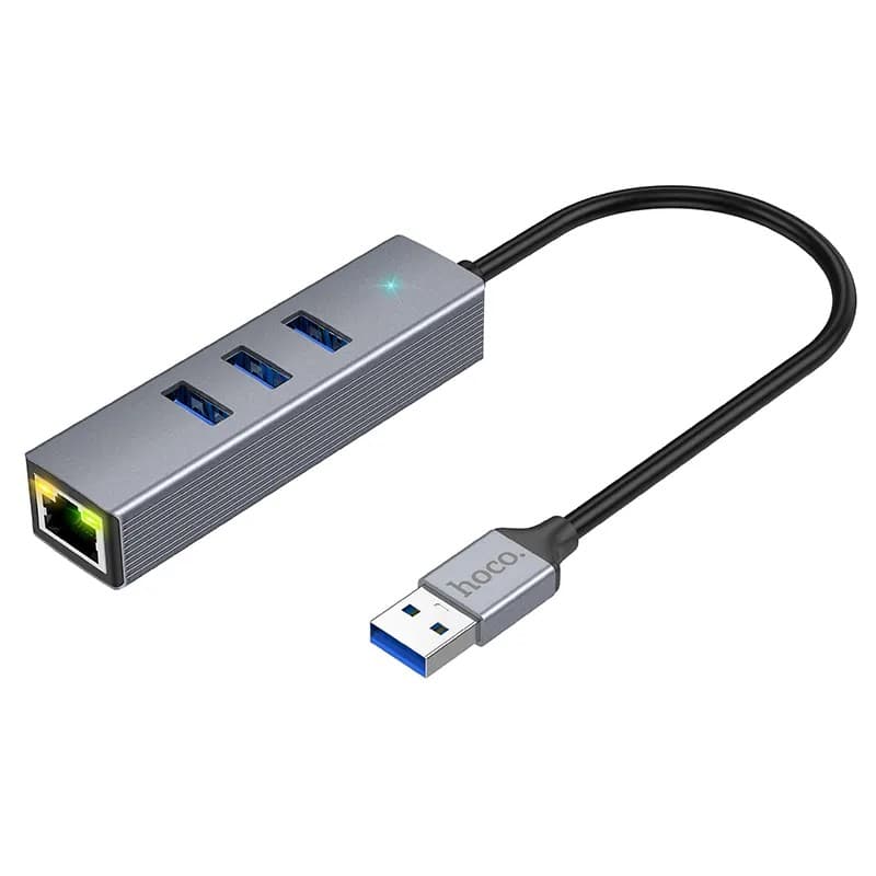 Hoco HB34 USB To 3 USB And RJ45 Gigabyte USB Hub Adapter