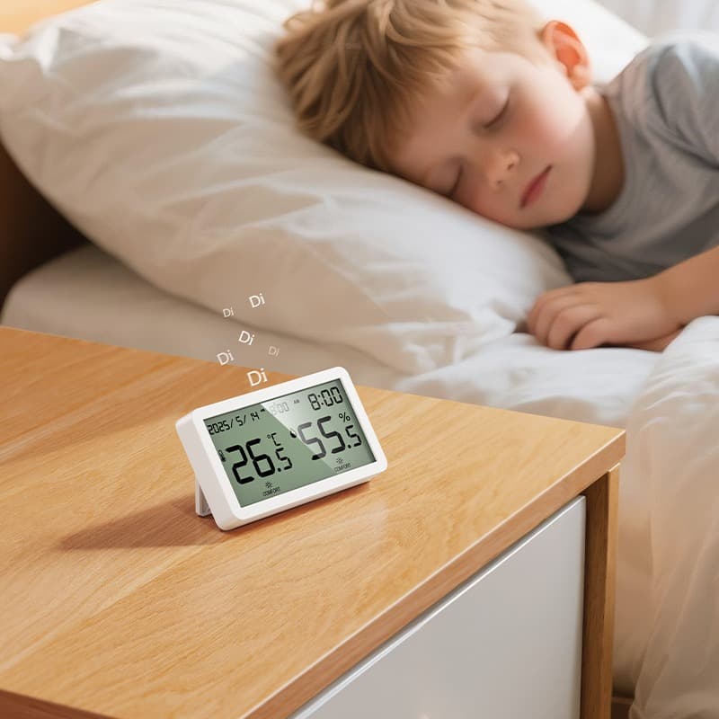 HOCO HX42 Indoor Thermometer & Hygrometer Clock — LCD Display Temperature & Humidity Monitor With Alarm Function view 2