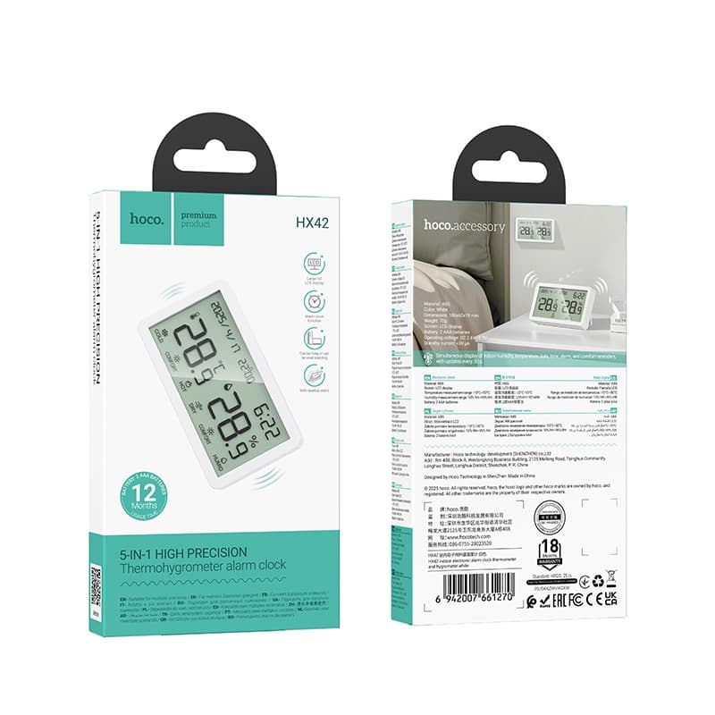 HOCO HX42 Indoor Thermometer & Hygrometer Clock — LCD Display Temperature & Humidity Monitor With Alarm Function view 5
