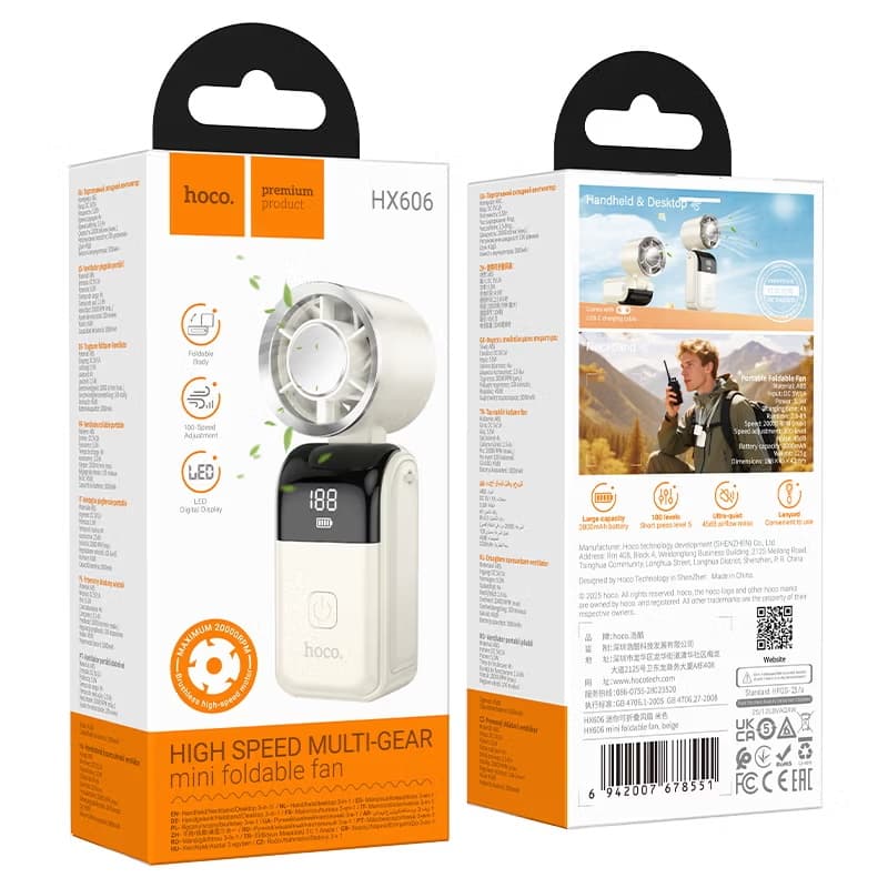 Hoco HX606 3 In 1 Handheld And Desktop Portable Fan With Speed Adjustment & LED Digital Display view 6