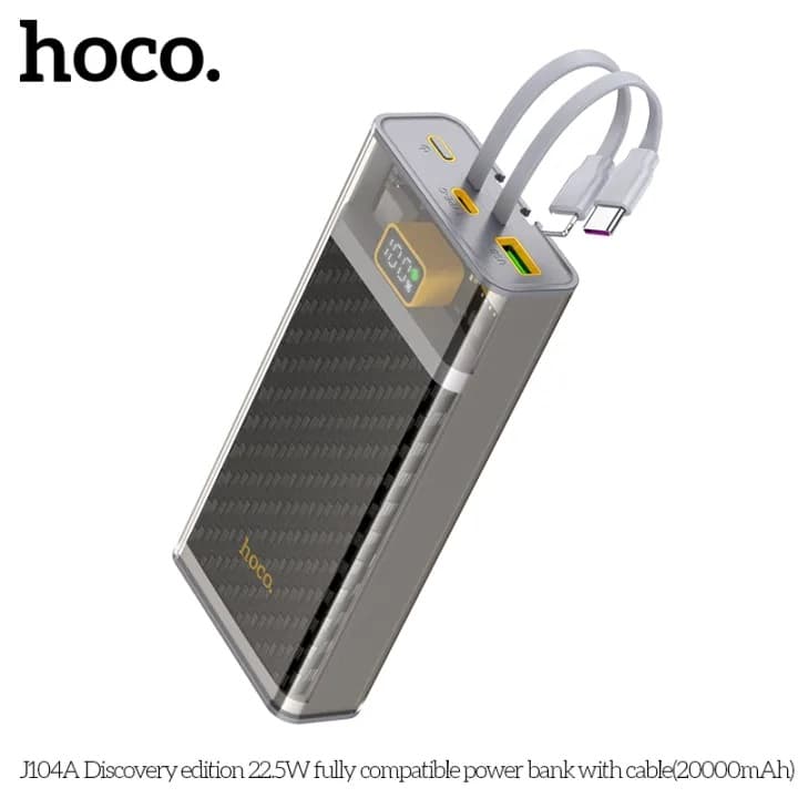 Hoco J104A Discovery Edition 22.5W 20000mAh Fully Compatible Power Bank with Cable (Grey)