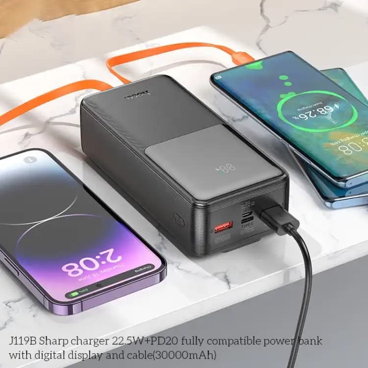 Hoco J119B Fast Charging 22.5W PD20 30000mAh Power Bank with Digital Display & Cable view 3