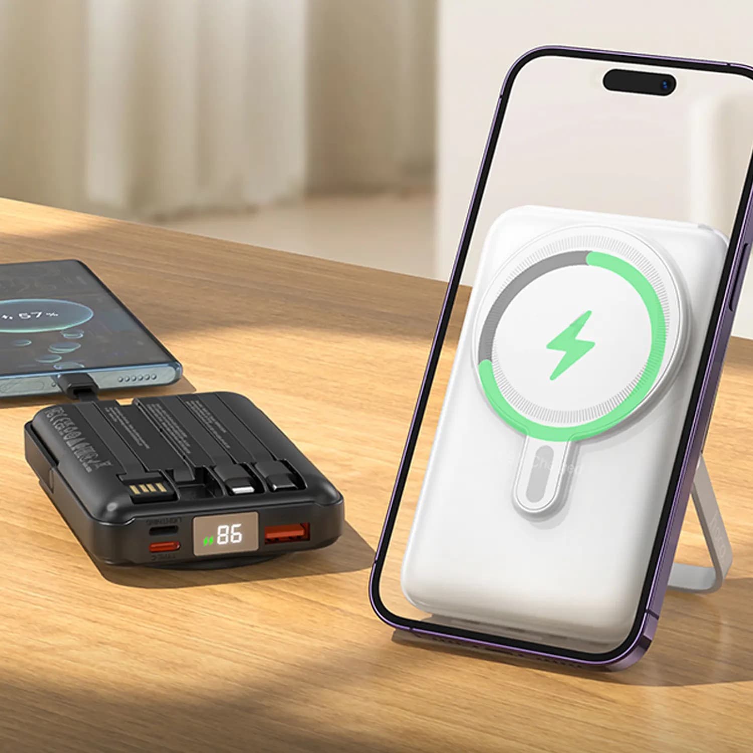 Hoco J135 22.5W+PD20W 4 Cables 10000mAh Wireless Powerbank view 3