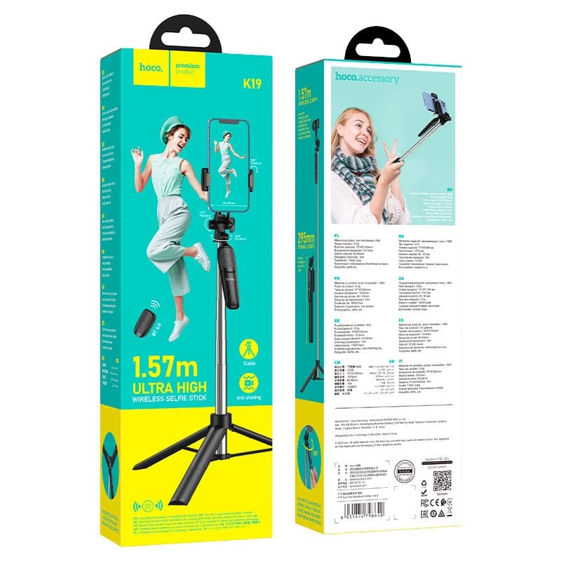 Hoco K19 Soul 1.57m Live Broadcast Tripod & Selfie Stick With Detachable Bluetooth Remote view 5