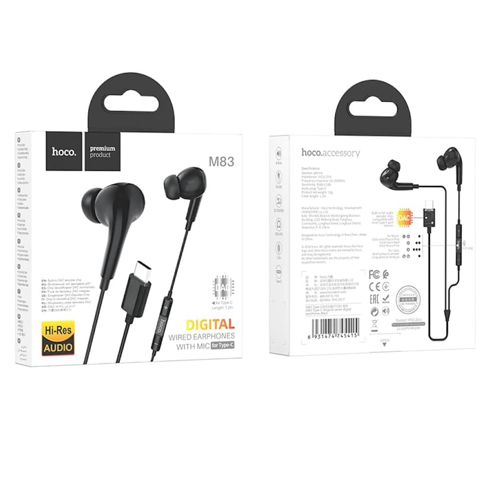 Hoco M83 Type C Original Series Wire Controlled Earphone With Mic view 3