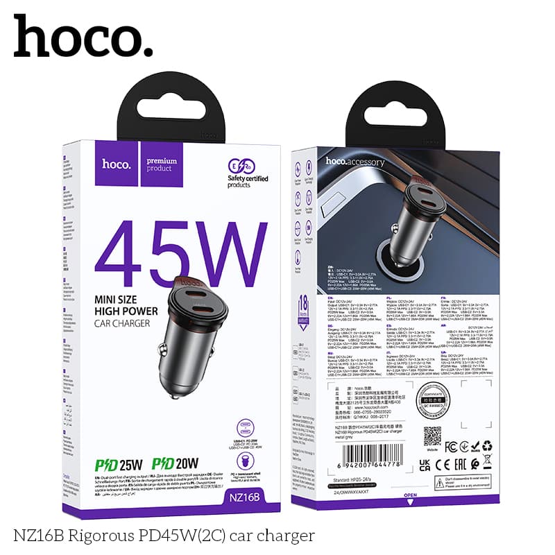 Hoco NZ16B PD 45W (2C) Car Charger view 4