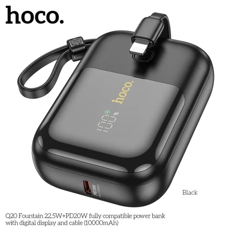 Hoco Q20 Fountain 22.5W+PD20W Fully Compatible Power Bank With Digital Display And Cable(10000mAh)