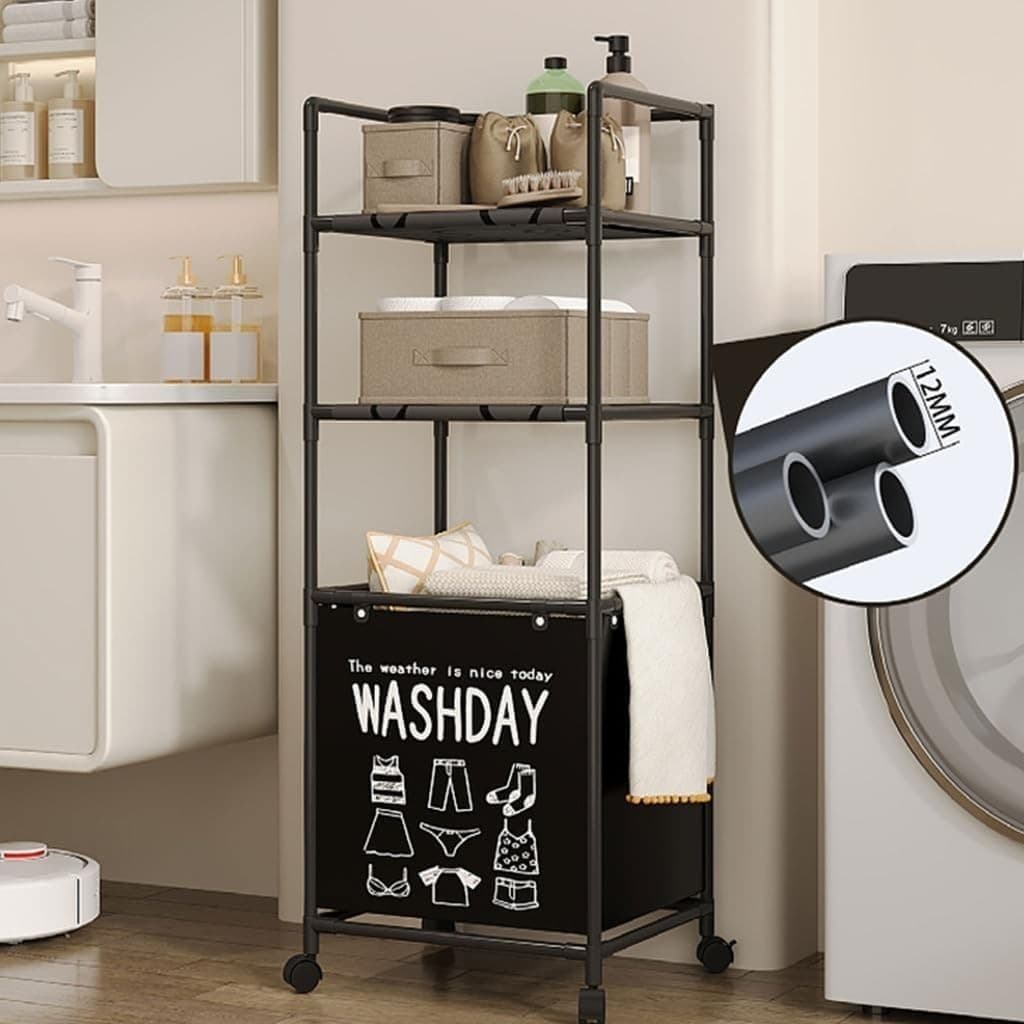 Household Washday Organizer Trolley  3-Tier Multi-purpose Storage Cart With Wheels