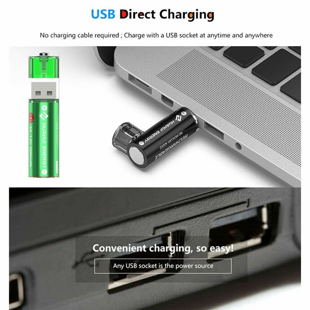 HUAHUI USB Rechargeable Battery 1500mWh AA 2 Piece Pack view 2