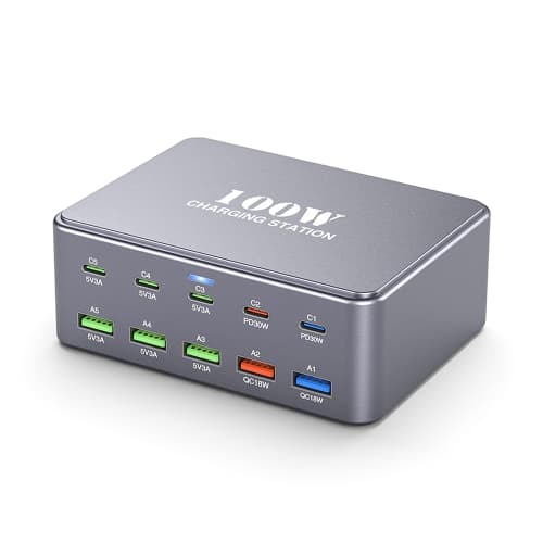 HW33 100W Type-C + USB 10 Port Desktop Fast Charger