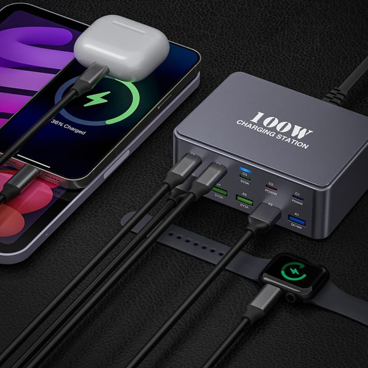 HW33 100W Type-C + USB 10 Port Desktop Fast Charger view 5