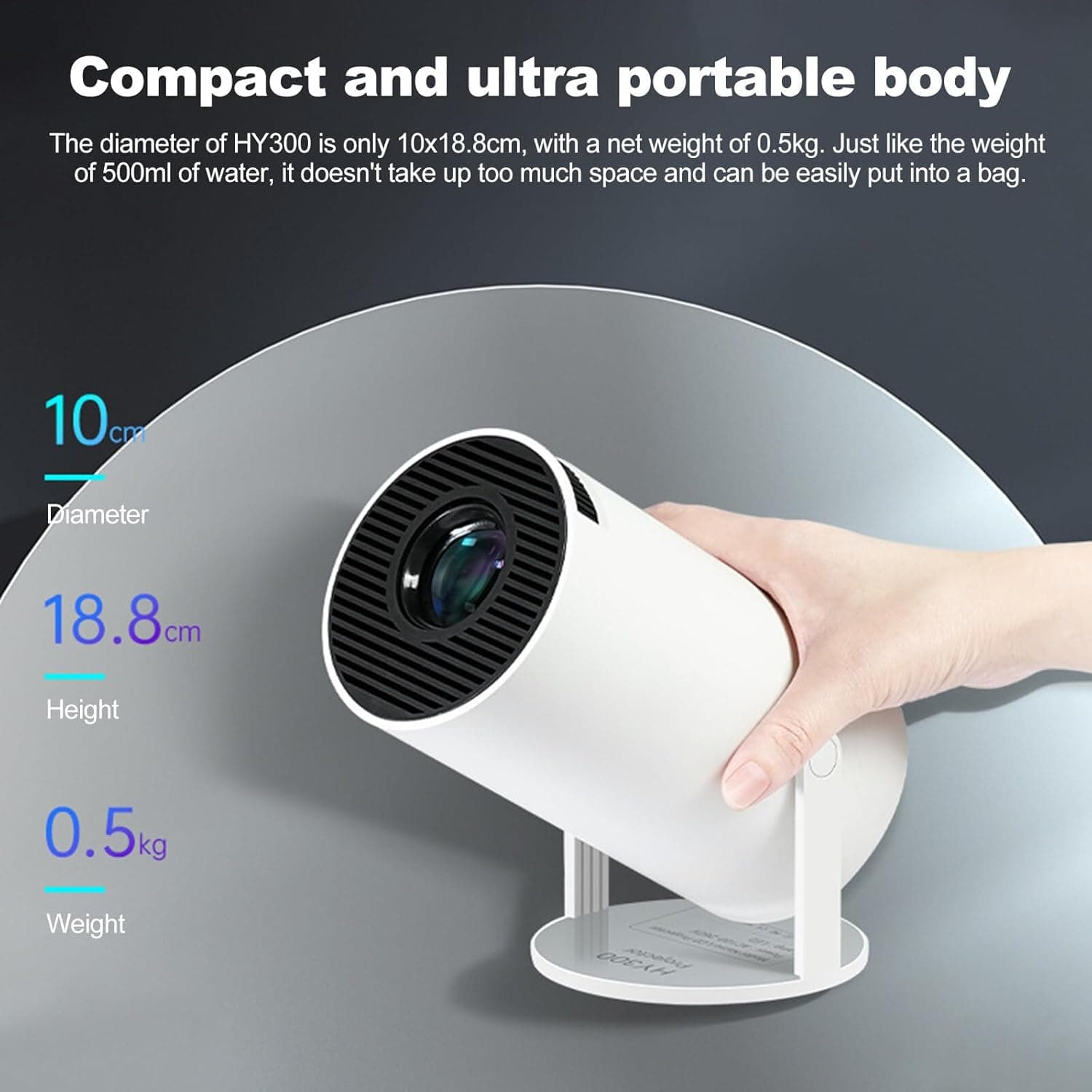 HY300 Mini Projector Android 11 WiFi6 Auto Correction Rotatable For Phone Laptop view 2