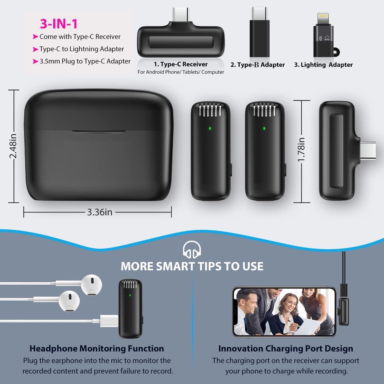 J13 Wireless Microphone Mic With Charging Case For Type C Android And iPhone view 3