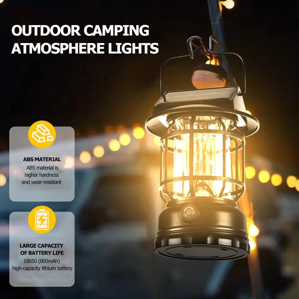 JH7800 Vintage LED Handheld Lantern Solar Powered Outdoor Camping Lamp With Knob view 2