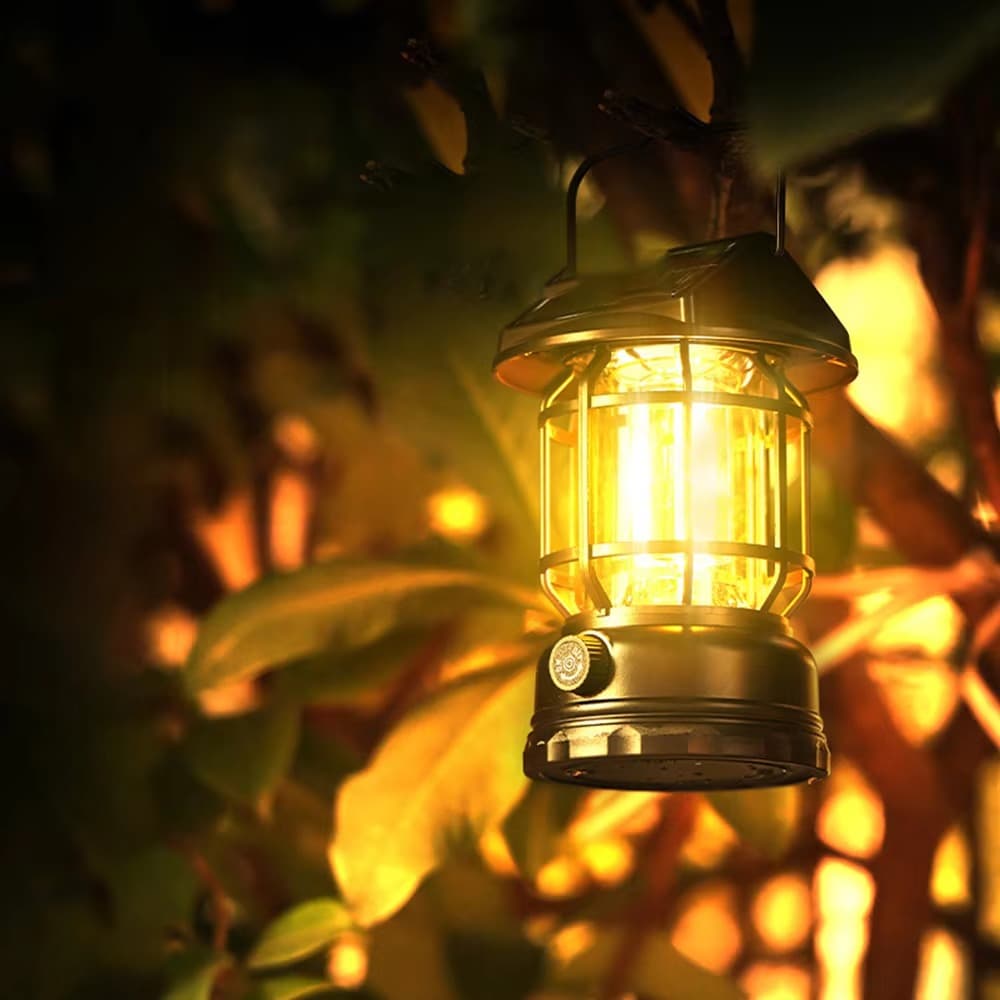 JH7800 Vintage LED Handheld Lantern Solar Powered Outdoor Camping Lamp With Knob view 3