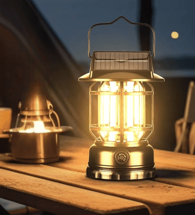 JH7800 Vintage LED Handheld Lantern Solar Powered Outdoor Camping Lamp With Knob