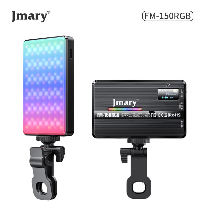 JMARY FM-150 RGB Photography Fill Light – RGB LED Video Light, 2500K-9000K Adjustable, 20 Lighting Effects, 120 LED Beads, Rechargeable 3000mAh Battery for YouTube, Live Streaming & Studio