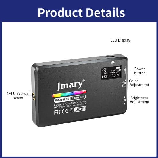 Jmary FM150 RGB Video RGB Camera Mobile Fill Light view 2