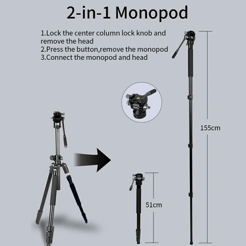 JMARY KS355 + HG60 DSLR/ILDC 2 In 1 Monopod Tripod With 360° Panoramic Ball Head Stand view 2