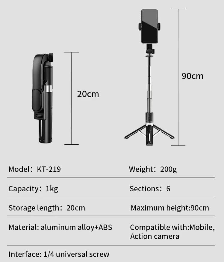 Jmary KT219 90cm Selfie Stick Tripod Stand view 4