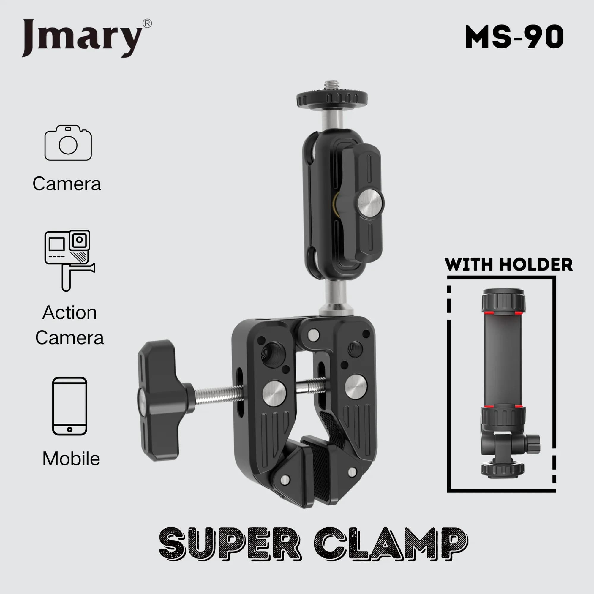 JMARY MS90 Aluminum Camera Phone Holder Super Clamp