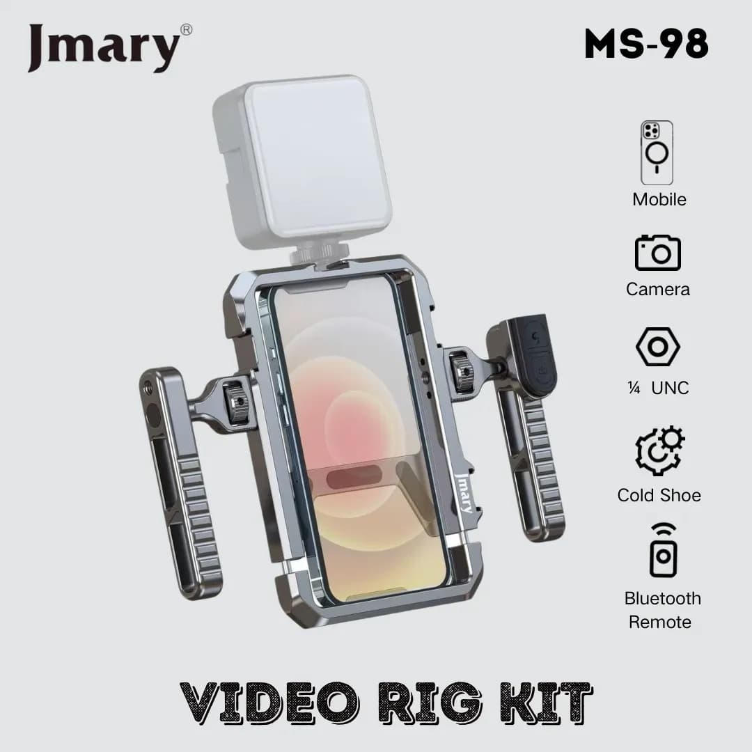 Jmary MS98 Metal Smartphone Video Rig Kit With Dual Handles Remote Control & Cold Shoe Mount