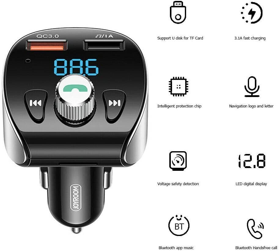 Joyroom JR CL02 Multi Function FM Radio Bluetooth Transmitter Car Charger view 3