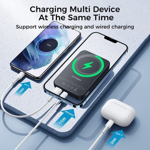 JOYROOM JR W020 Magnetic Wired + Wireless 2-In-1 Design Wireless Power Bank 10000MAH view 6