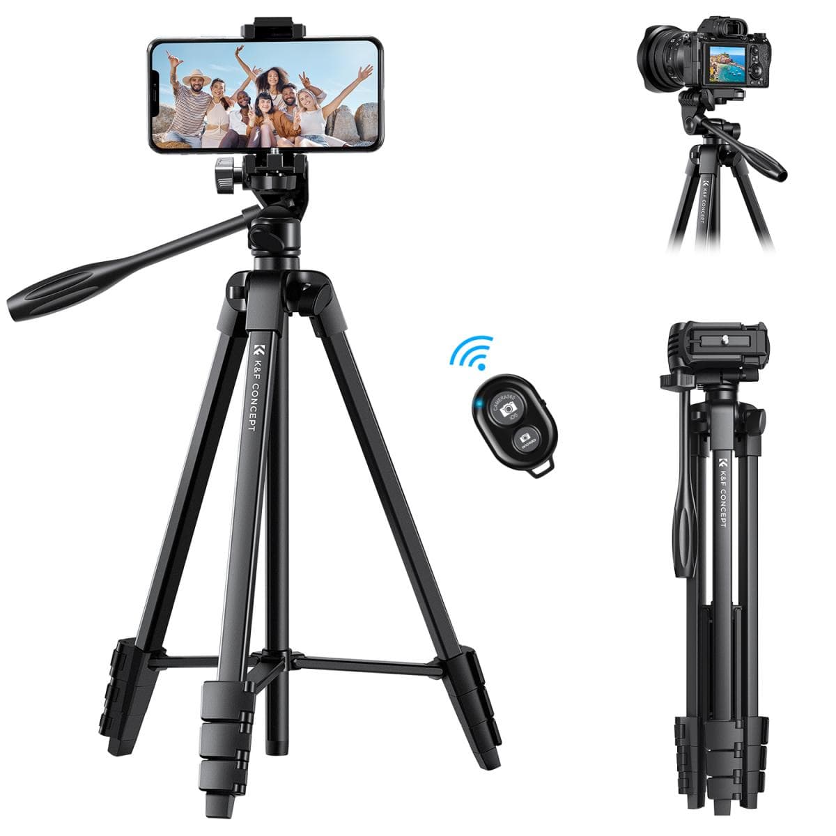 K&F Concept KF09.125 59.4”/1.5 m Aluminum Travel Tripod With Bluetooth Remote