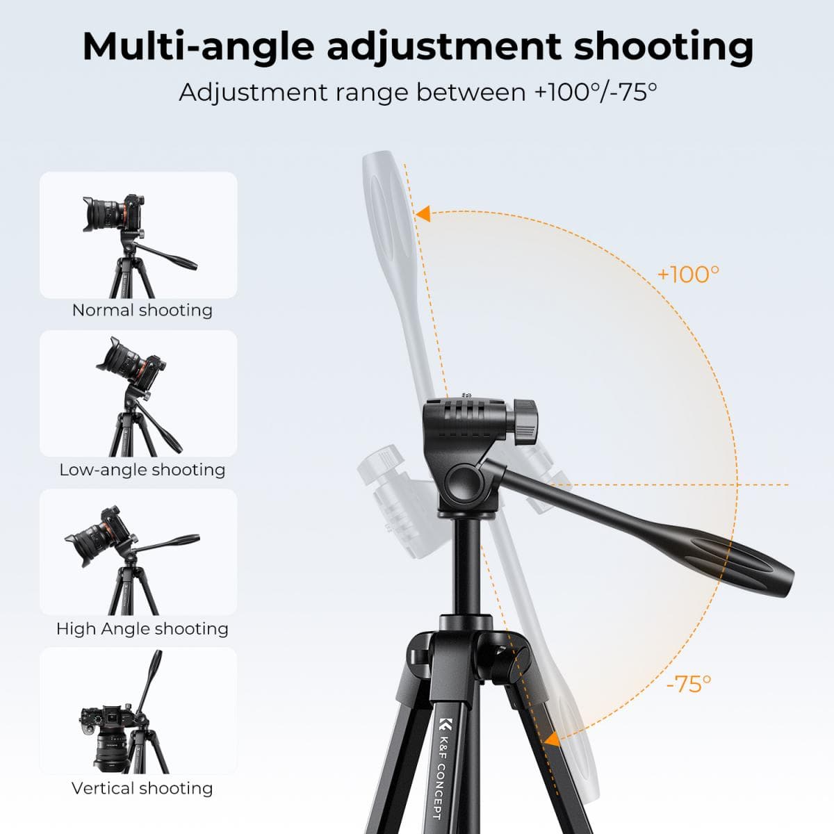 K&F Concept KF09.125 59.4”/1.5 m Aluminum Travel Tripod With Bluetooth Remote view 3