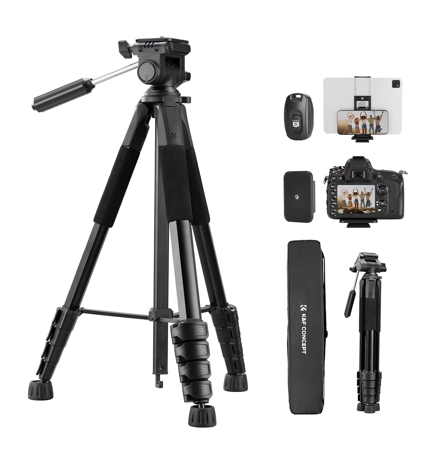 K&F Concept KF09.126 Camera Tripod 75″ Lightweight Portable Travel Outdoor DSLR Tripods For Camera Phone Video Recording