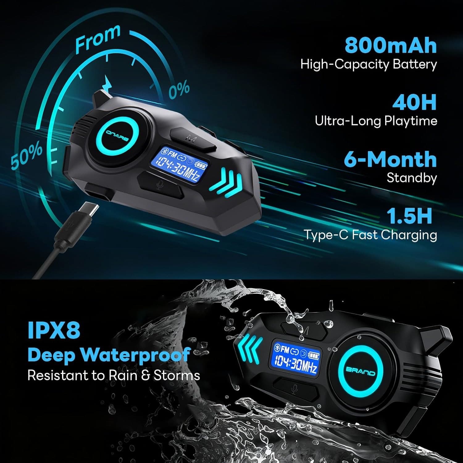 K09 Motorcycle Helmet Intercom Headset 500m Range view 6
