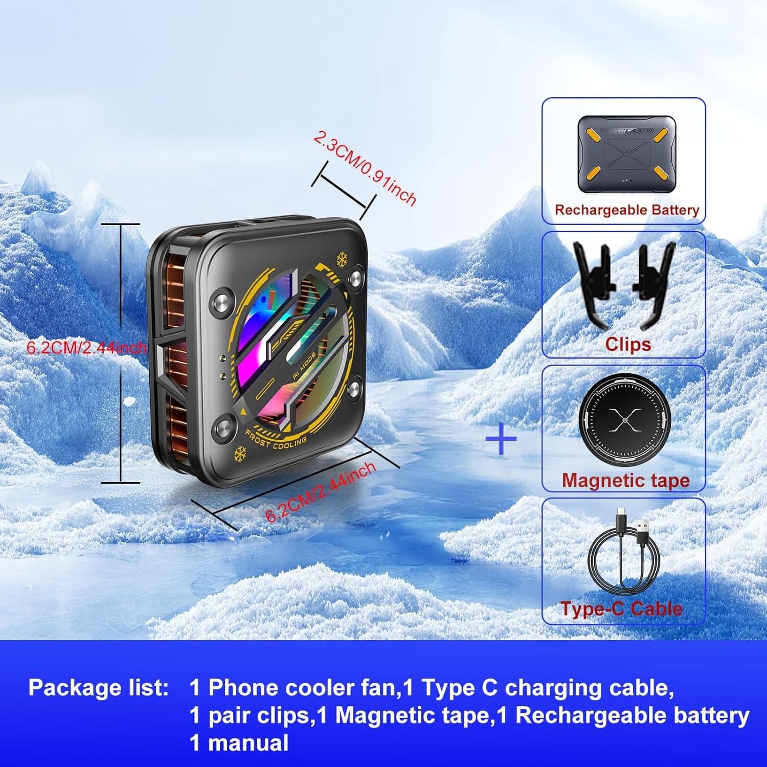 K18 Magnetic Rechargeable Phone Cooler With RGB Fan view 4