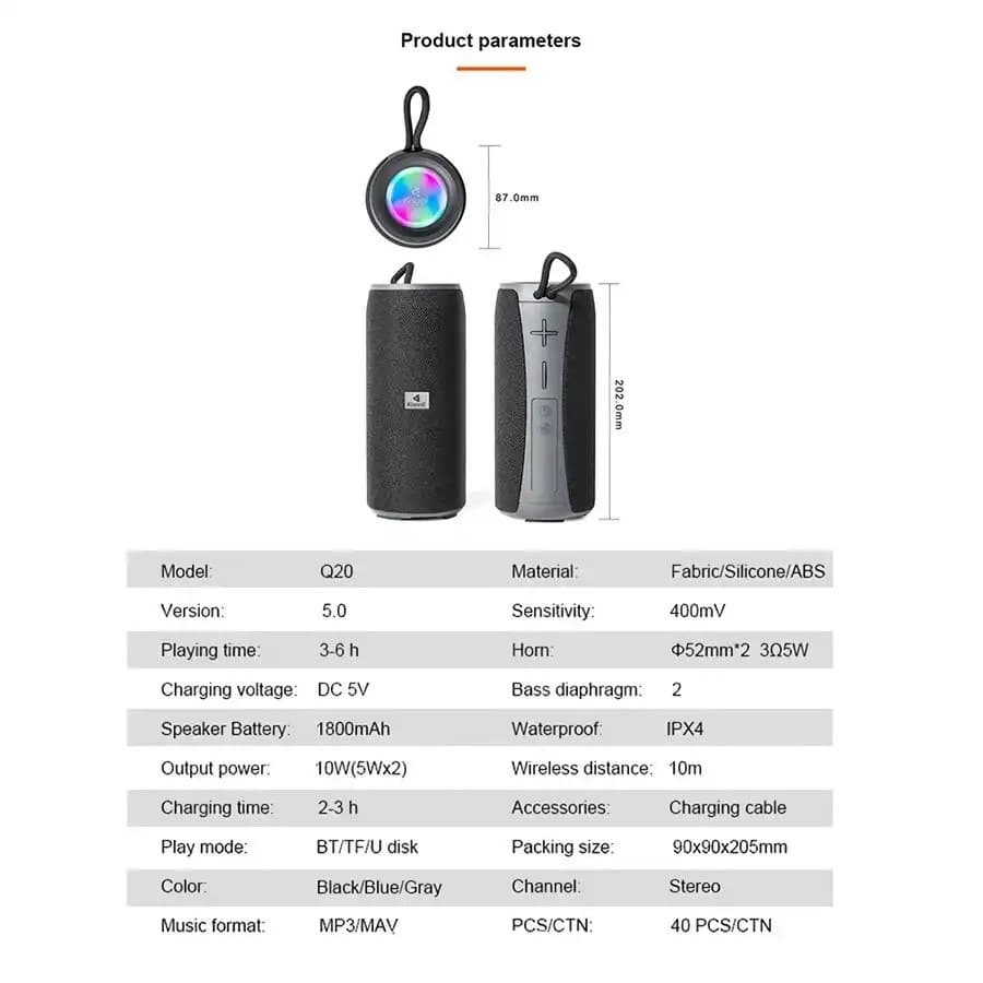 KISONLI Q20 Wireless Bluetooth Speaker Waterproof IPX4 view 3