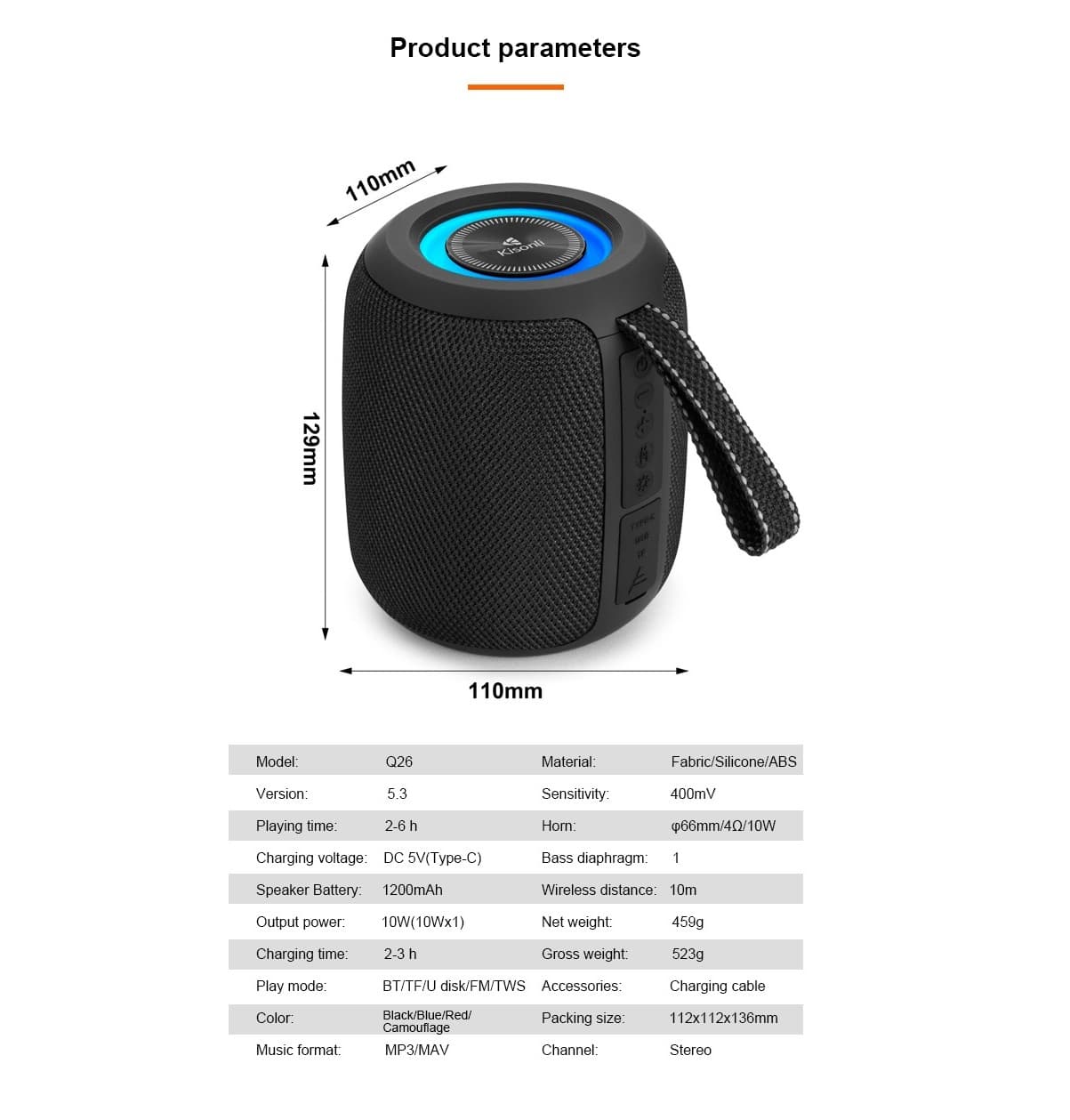 Kisonli Q26 10W Portable Bluetooth Speaker view 5