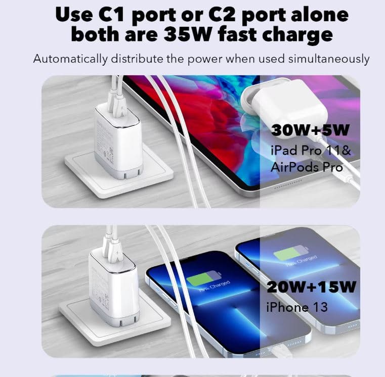 LDNIO A2528C Super Fast Charging 35W With Dual PD Charger With Type-C Cable view 4