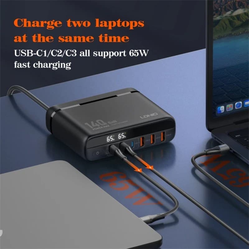 LDNIO A6140C 140W Fast charging 6 USB Ports LED Display GaN Charger Adapter view 2