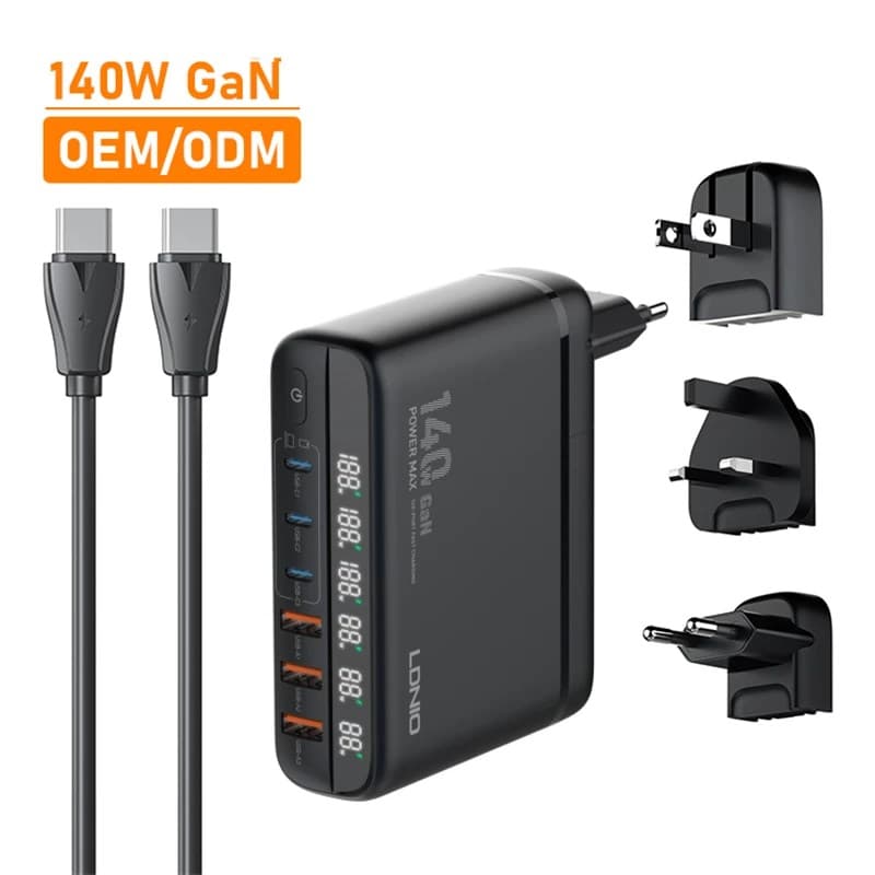 LDNIO A6140C 140W Fast charging 6 USB Ports LED Display GaN Charger Adapter