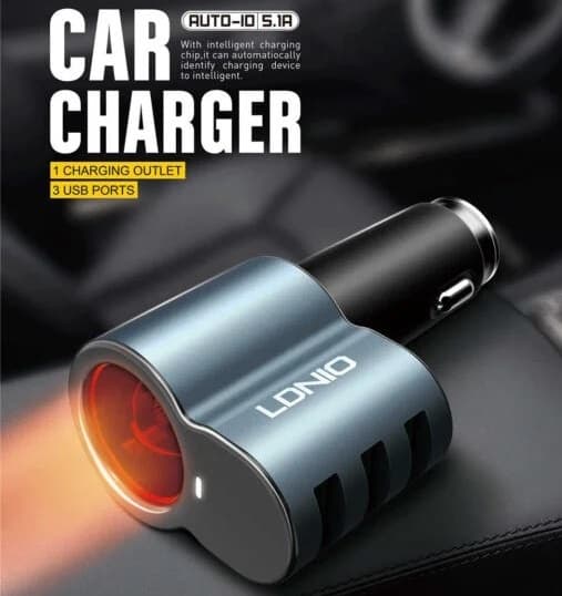 LDNIO CM11 3 Ports Universal Mobile Phone 5.1A Car-Charger Power Adapter With Cigarette Lighter Socket