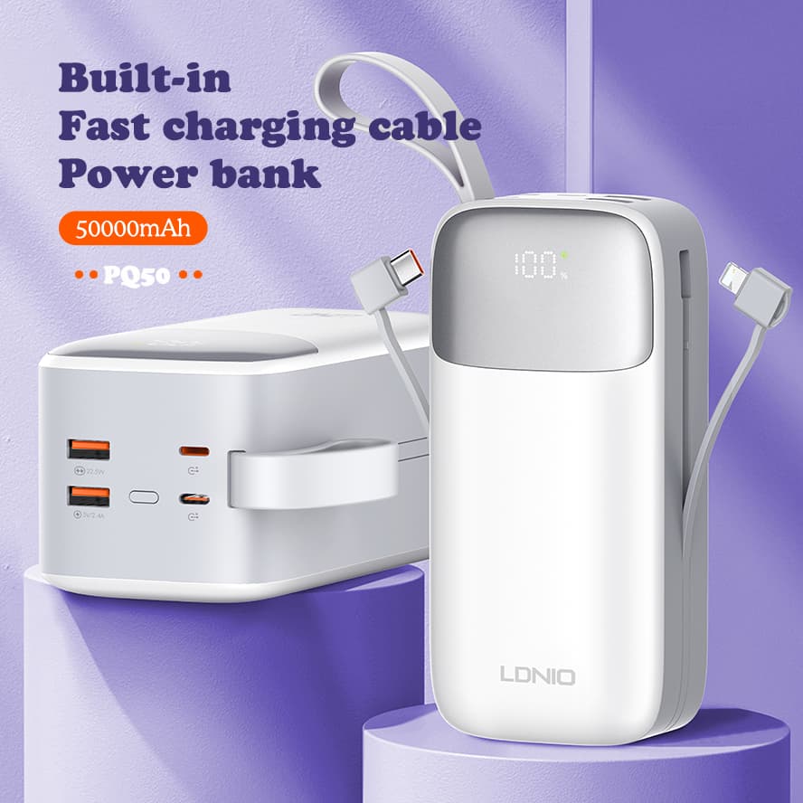 LDNIO PQ50 50000mAh Power With Attached Cables